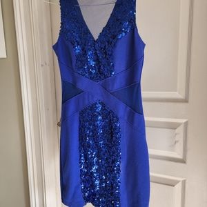 Beautiful blue with sequins Poof Couture cutout dress size large